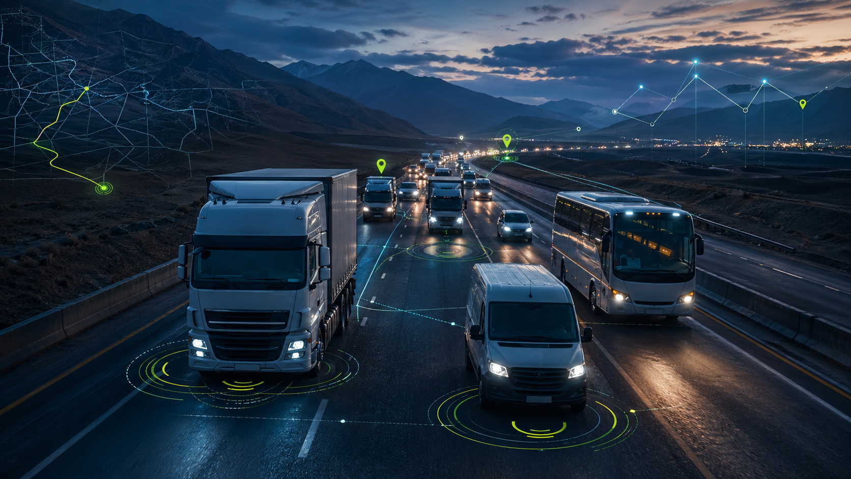 Truck fleet on highway